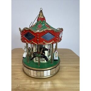 Vintage 1991 Noma Mirror Carousel 4 Horses Merry-Go-Round Ornament/Figurine 4"